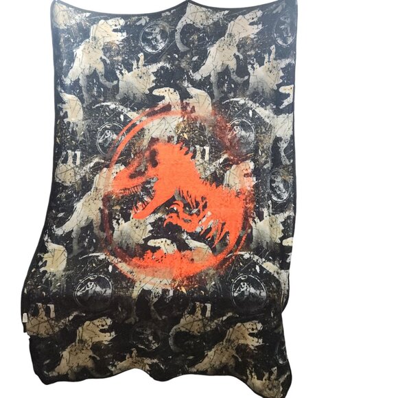 Jurassic World Dinosaur Blanket Soft Fleece Throw 46" x 66" Black & Beige - Picture 2 of 8